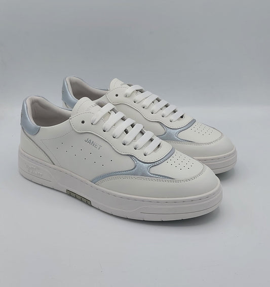 Janet e Janet sneakers donna pelle bianca con inserti celesti