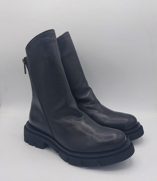 Les tulipes stivaletto pelle nera con cerniera dietro