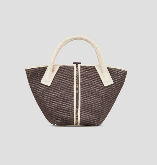 Alexander smith borsa raffia marrone con rifiniture panna misura piccola
