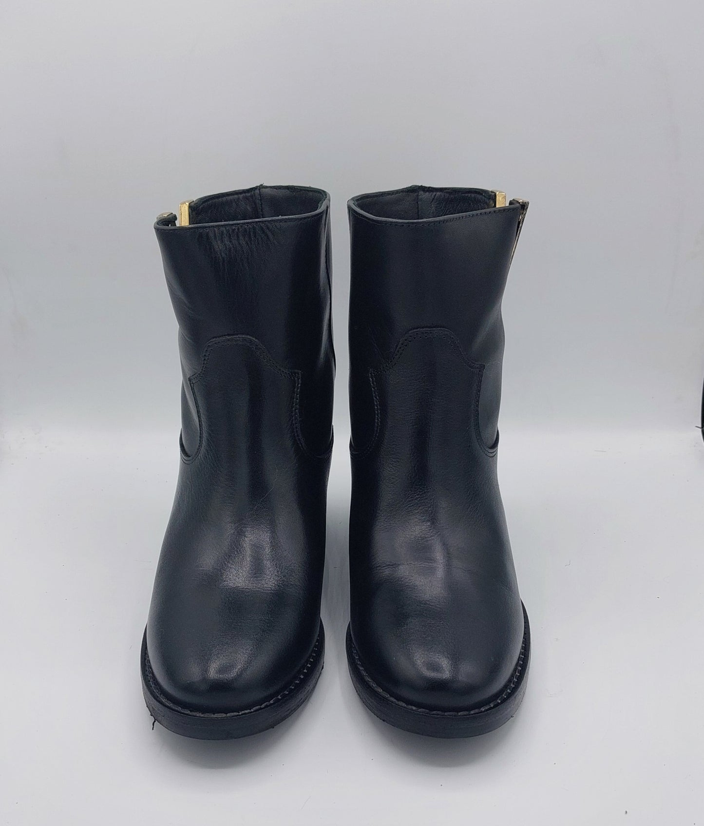 Les tulipes stivaletto in pelle nera con zeppa interna