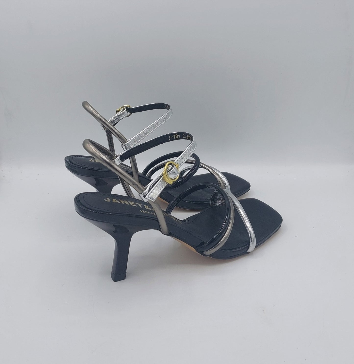 Janet e Janet sandalo in pelle nero,argento