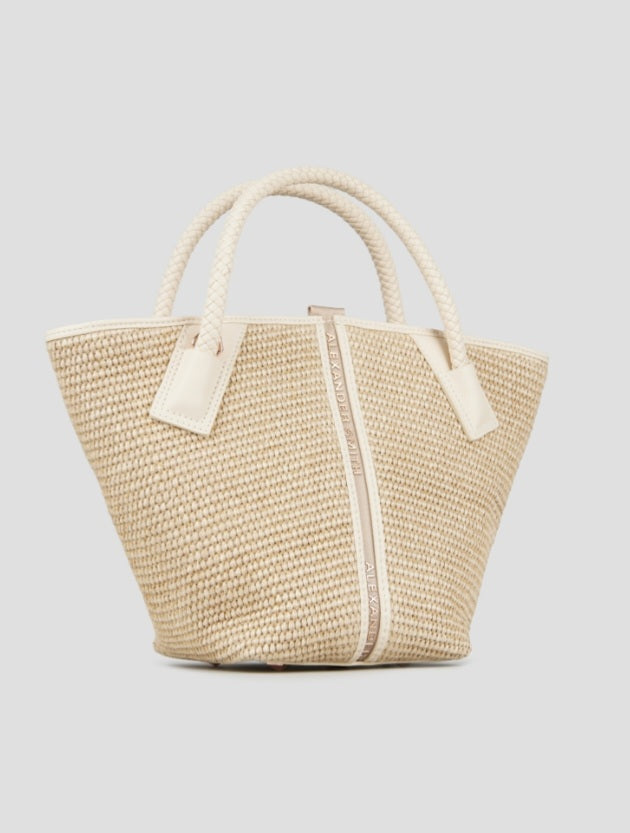 Alexander smith borsa raffia naturale con rifiniture panna misura piccola